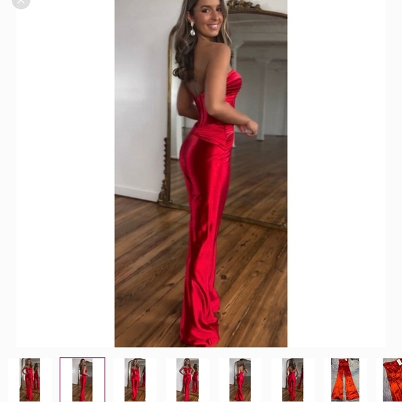 Elegant Cherley Red Strapless Satin Jumpsuit NWT. Size M. - Picture 2 of 9